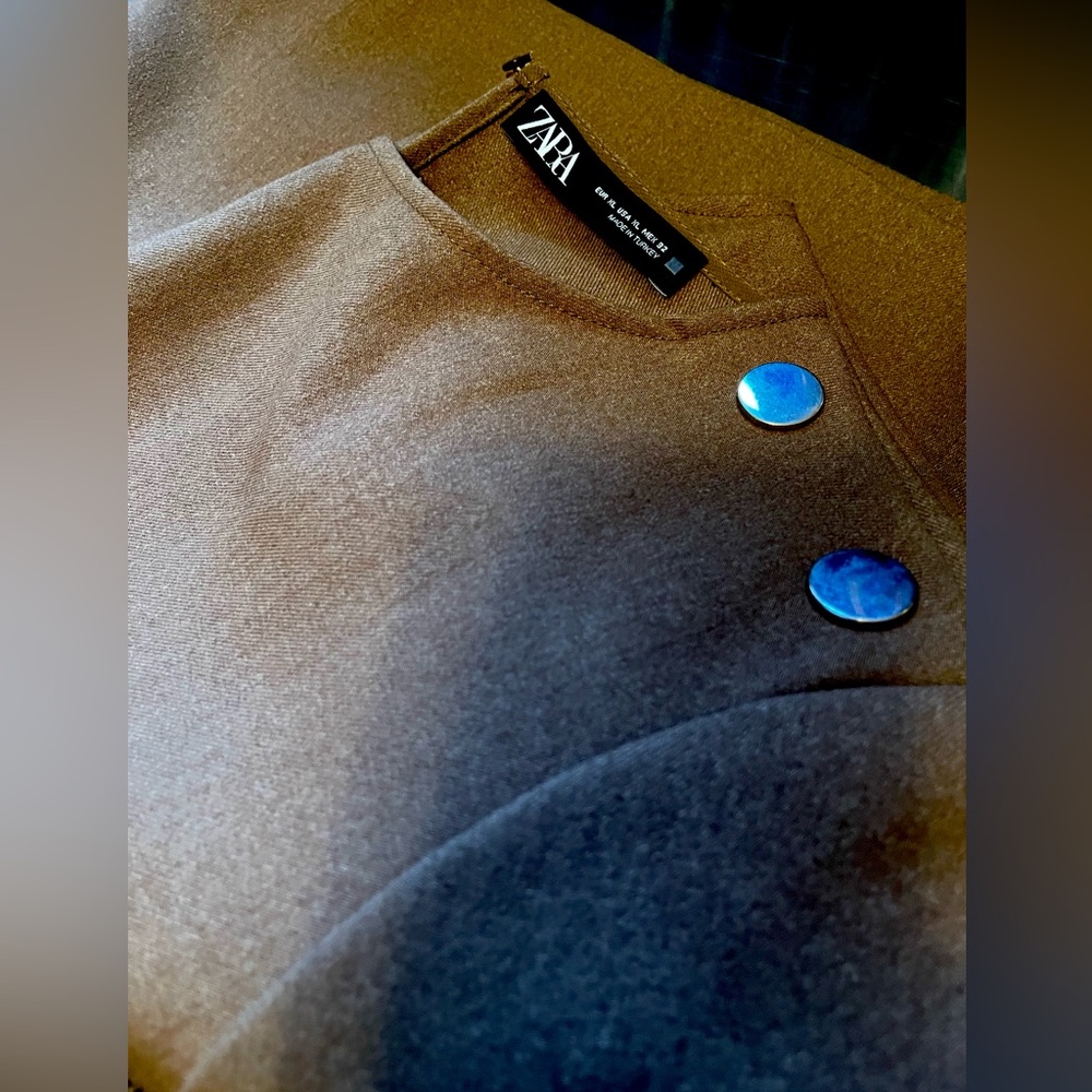 Zara NWOT Tan Short Sleeve Dress with Pockets & Buttons